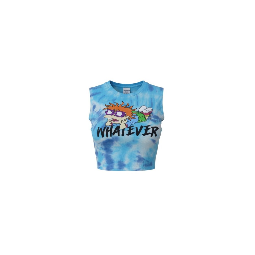 Nickelodeon Rugrats Crop Top Womens Small Blue Tie Dye Chuckie Whatever Tank